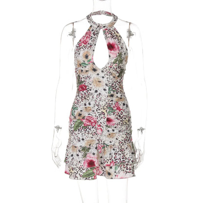 Leopard Print Halter Mini Dress