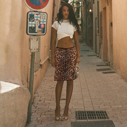 Leopard Sequin Bodycon Midi Skirt