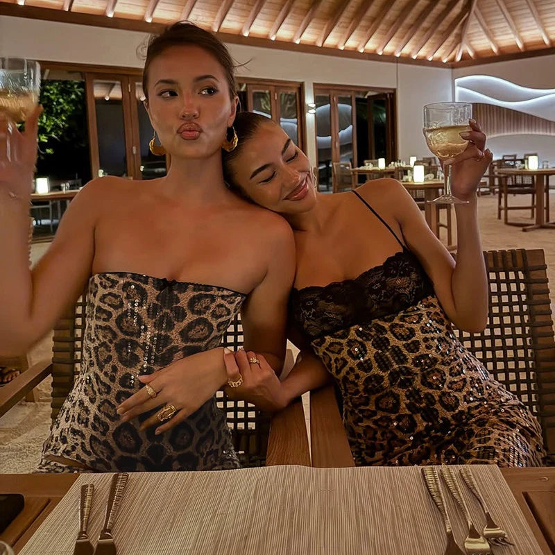 Leopard Sequin Two-Piece Skirt Set