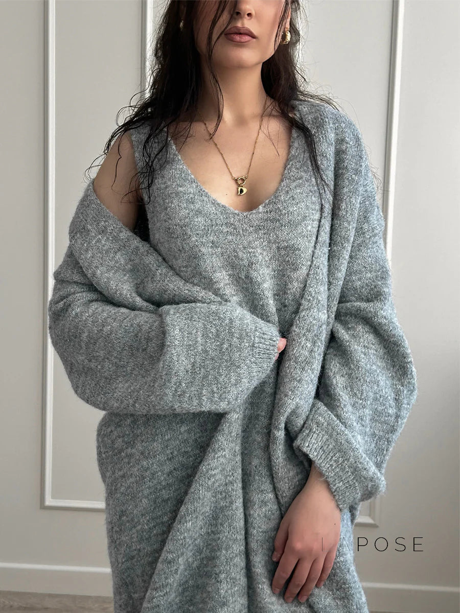 Lily Cozy Knit Dress & Long Cardigan Set