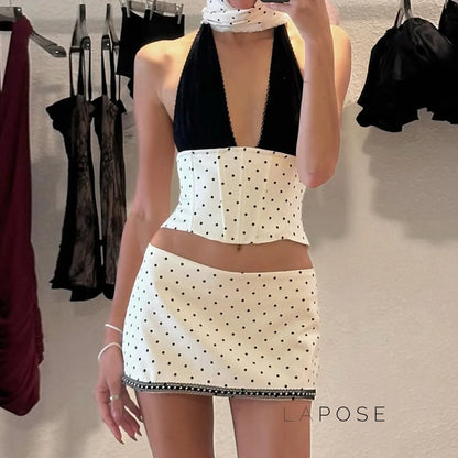 Madyson Polka Dot Halter Skirt Set