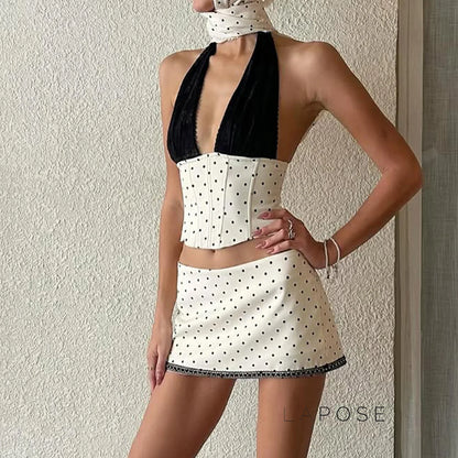 Madyson Polka Dot Halter Skirt Set