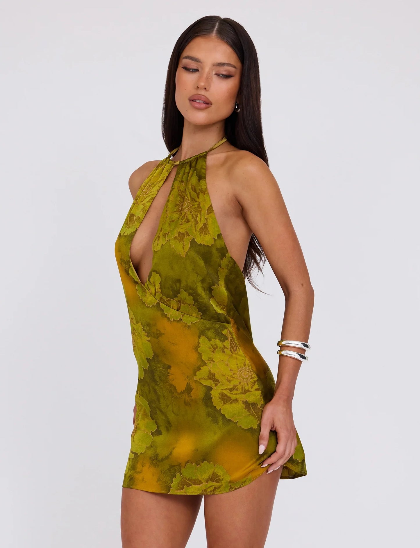 Maira Watercolor Halter Mini Dress
