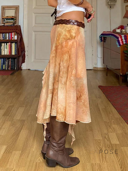 Markayla Dune Patchwork Ruffled Skirt
