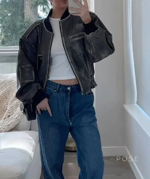 Martina Distressed Aviator Jacket