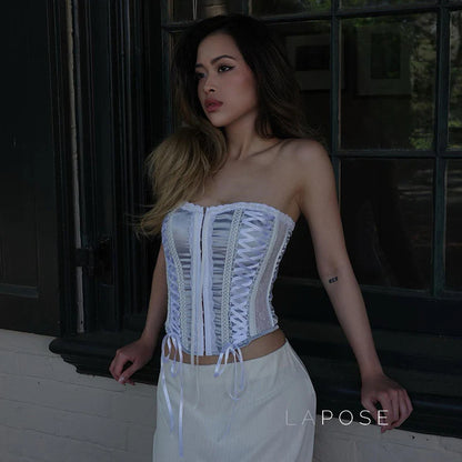 Mattea Strapless Tie Crop Top