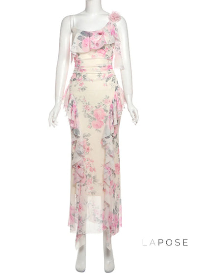 Maybree Mesh Ruffle Maxi Dress