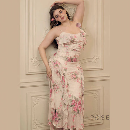 Maybree Mesh Ruffle Maxi Dress