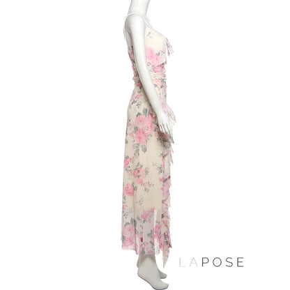 Maybree Mesh Ruffle Maxi Dress