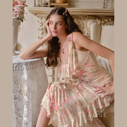 Maybree Mesh Ruffle Maxi Dress
