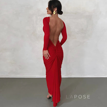 Mireille Backless Ruched Long Dress