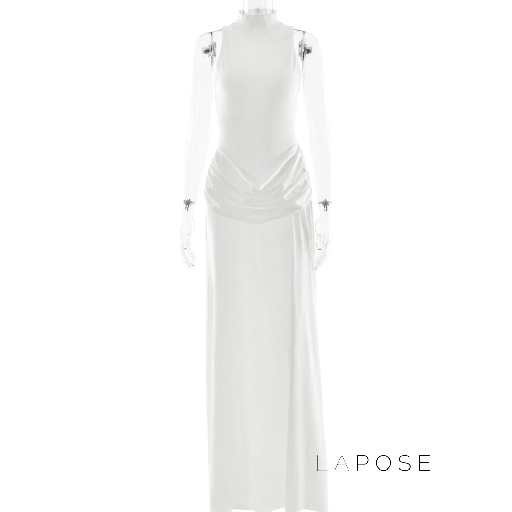 Nikole Mock Neck Ruched Maxi Dress