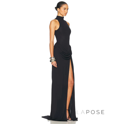 Nikole Mock Neck Ruched Maxi Dress