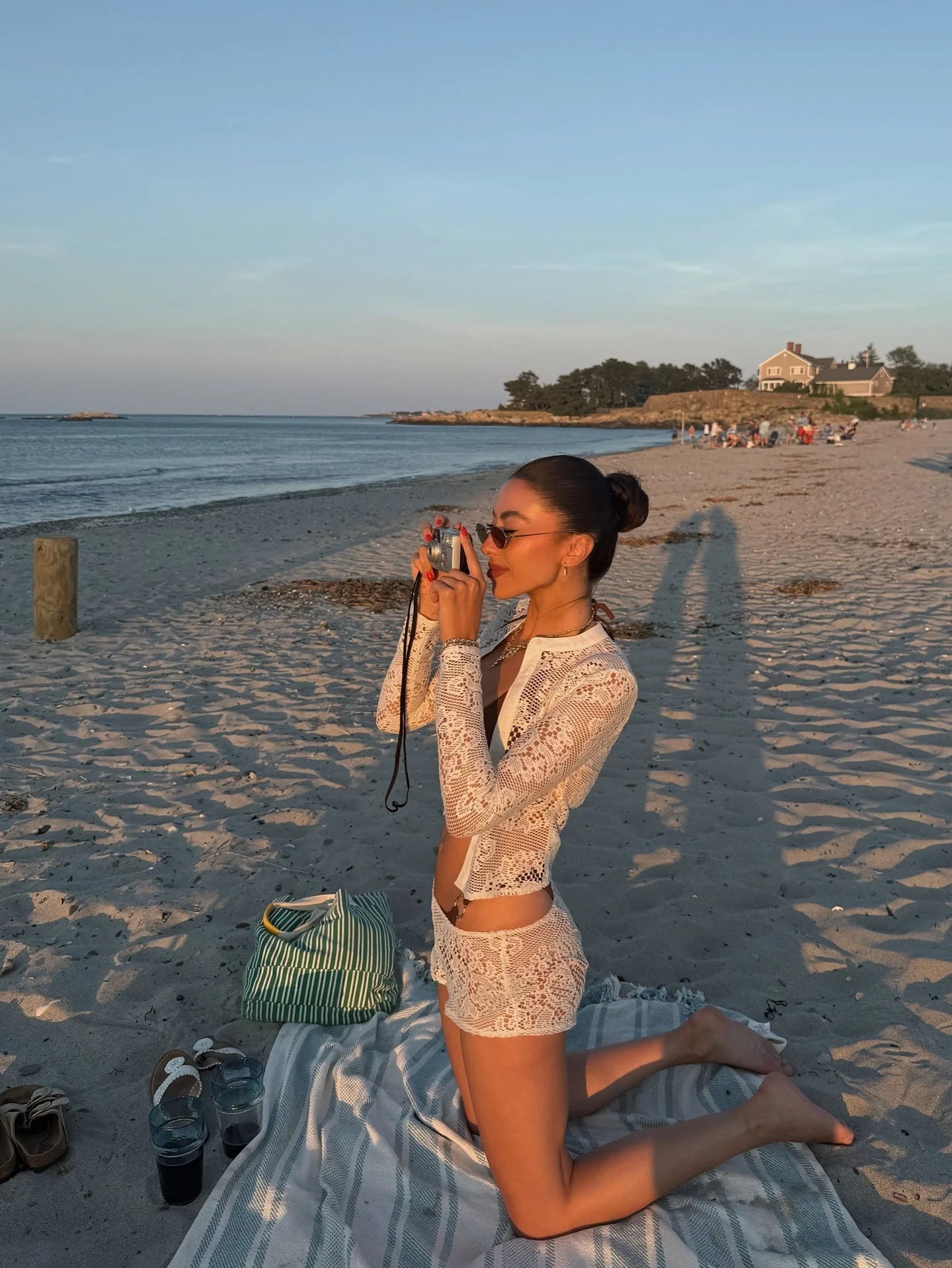 Open Knit Long Sleeve Short Set