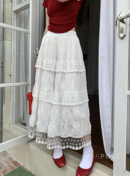 Payton White Tiered Lace Skirt
