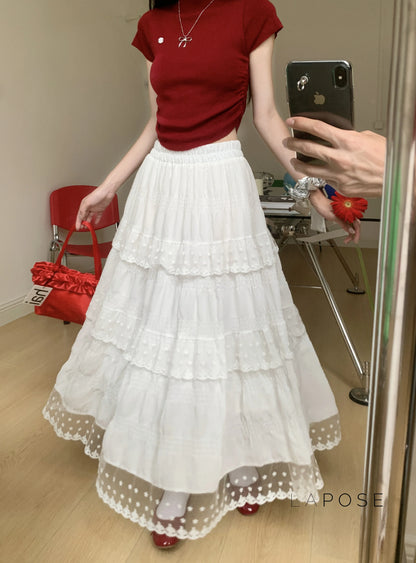 Payton White Tiered Lace Skirt