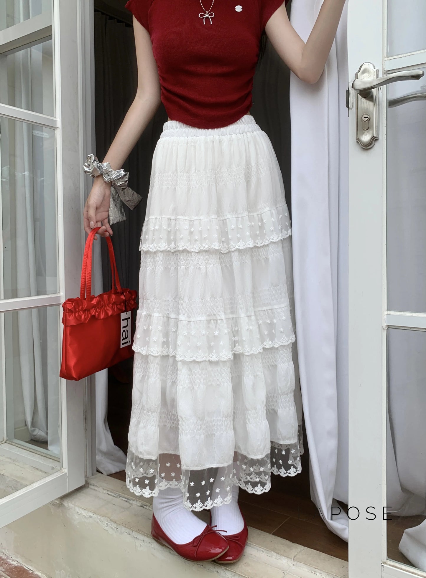 Payton White Tiered Lace Skirt