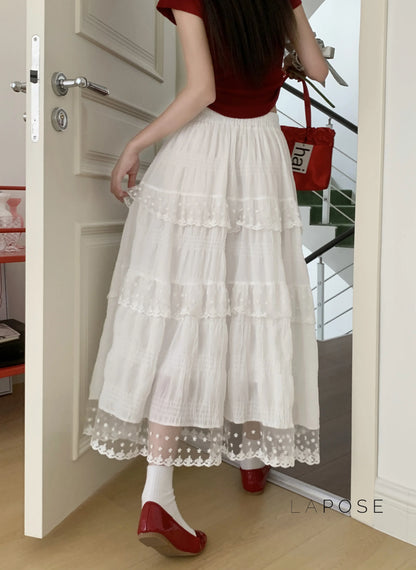 Payton White Tiered Lace Skirt