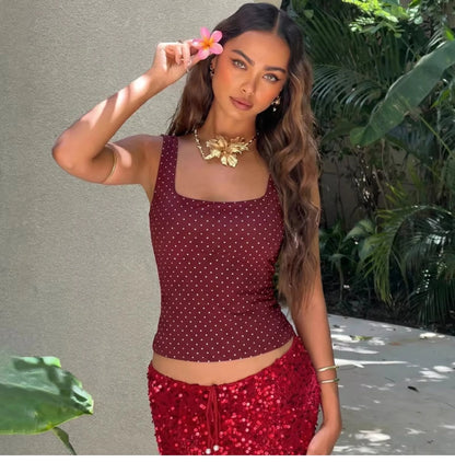 Polka Dot Square Neck Crop Top