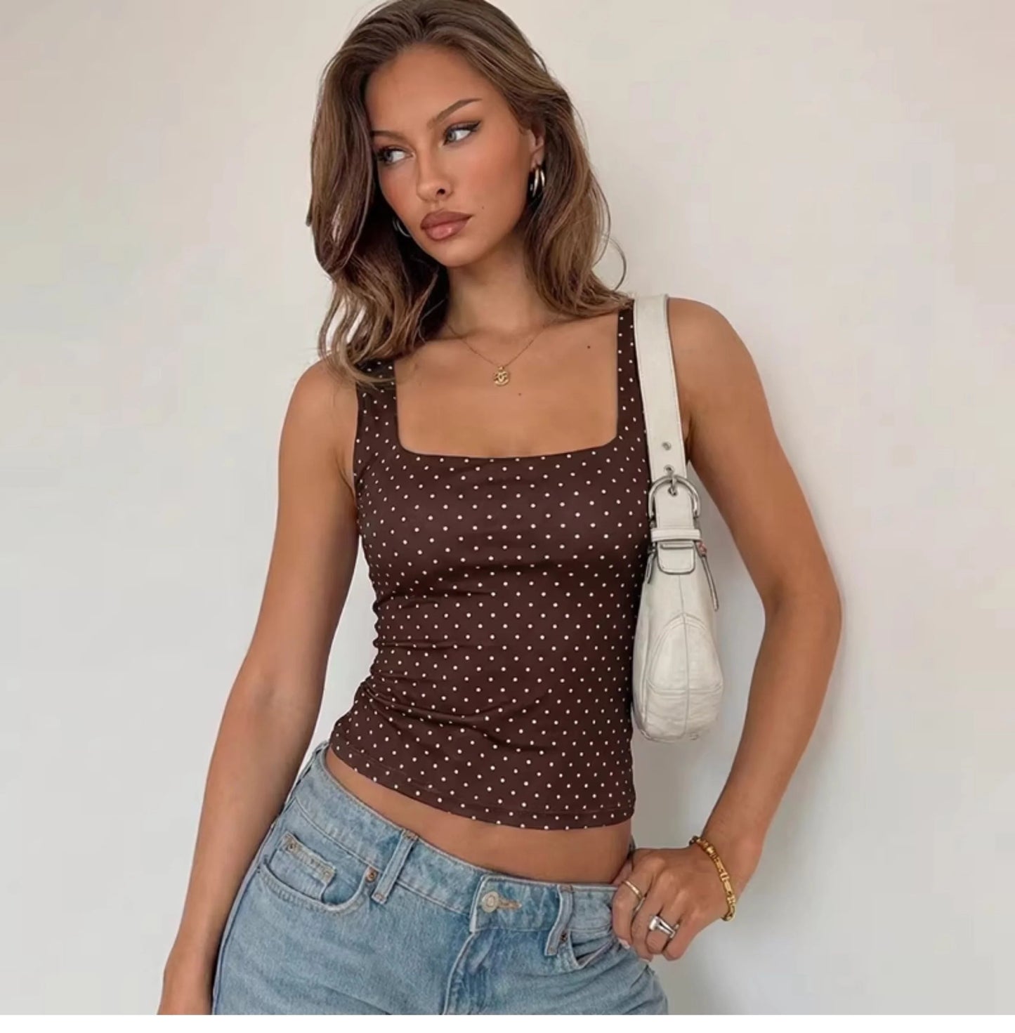 Polka Dot Square Neck Crop Top