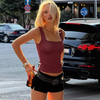 Polka Dot Square Neck Crop Top