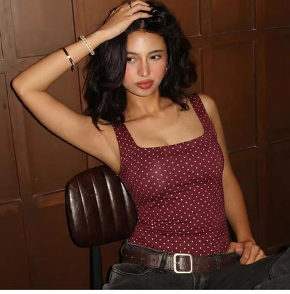 Polka Dot Square Neck Crop Top