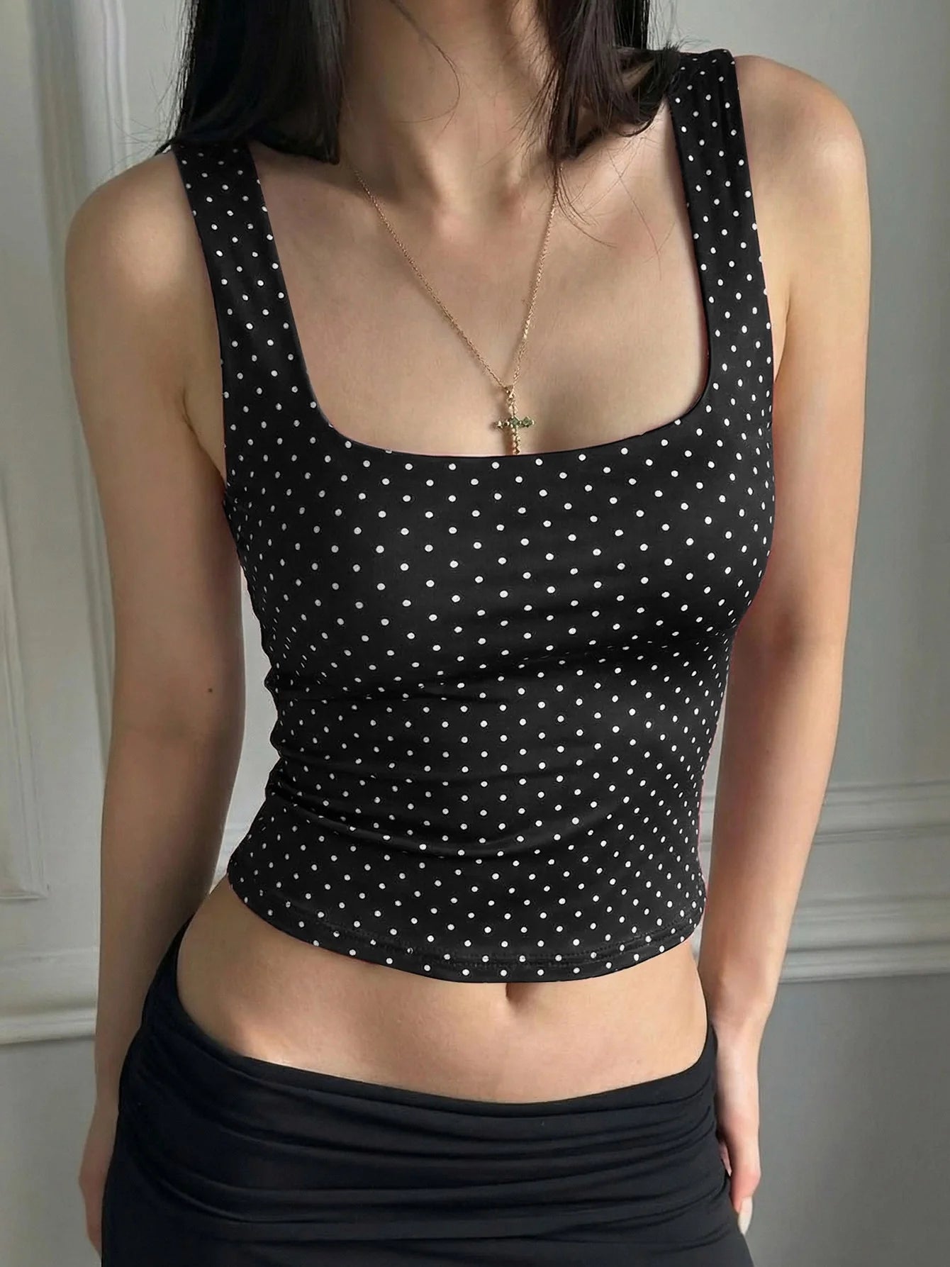 Polka Dot Square Neck Crop Top