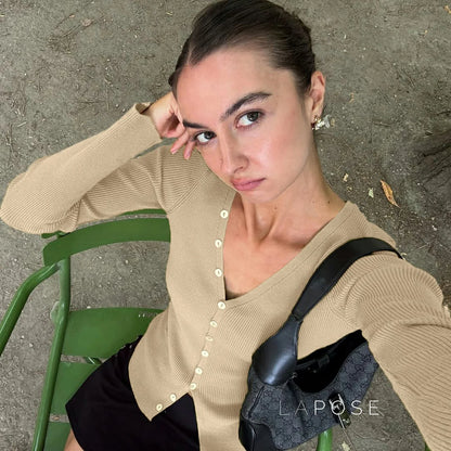 Quetzalli Button-Up Knit Top