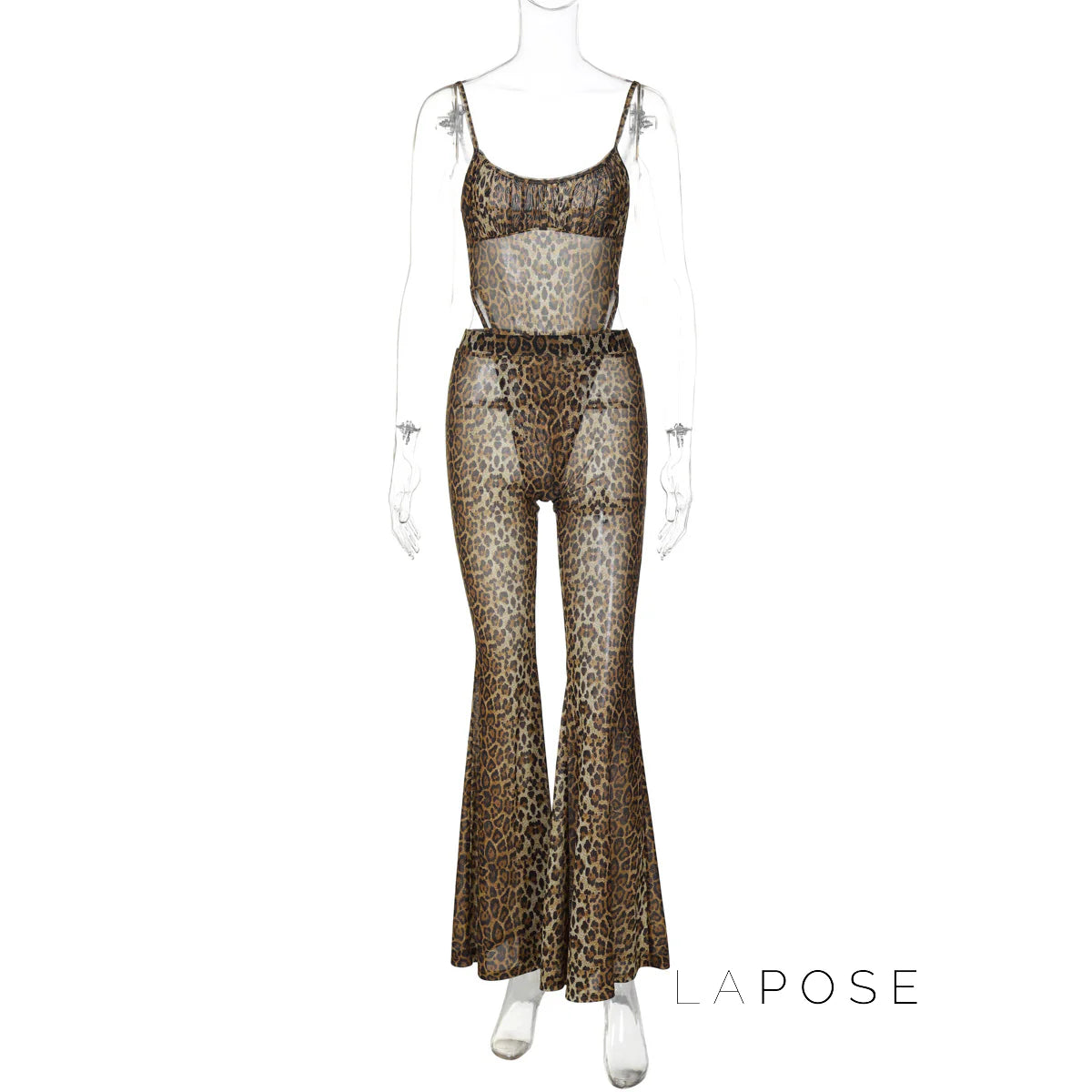 Raina Leopard Mesh Flared Set