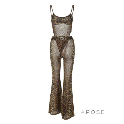 Raina Leopard Mesh Flared Set