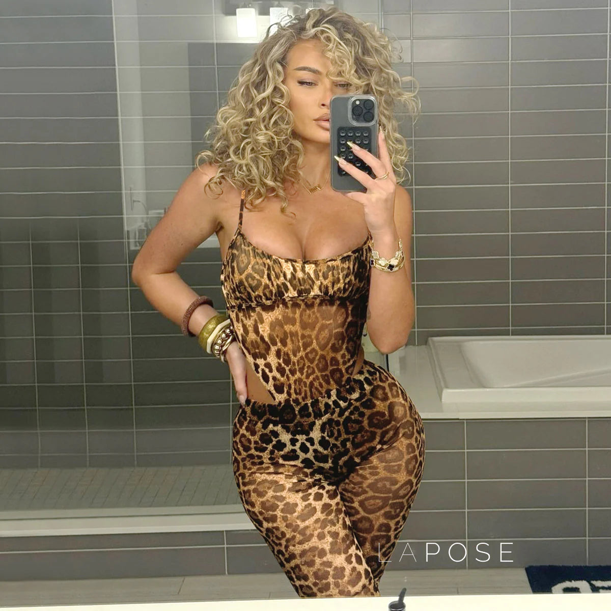 Raina Leopard Mesh Flared Set