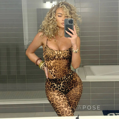 Raina Leopard Mesh Flared Set