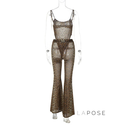 Raina Leopard Mesh Flared Set