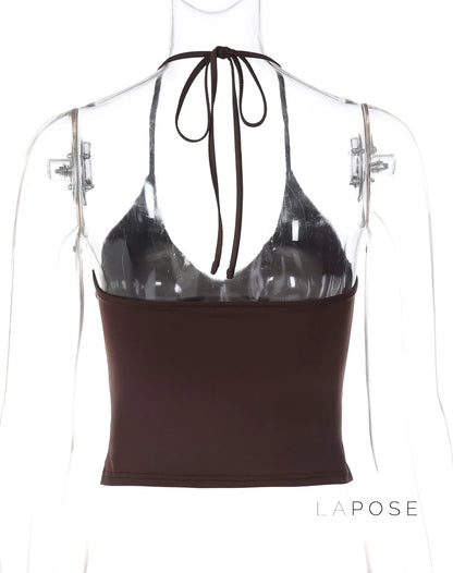 Sehaj Halter Lace-Up Crop Top