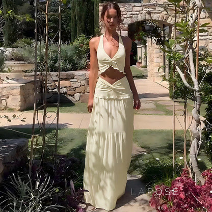 Shawna Twisted Halter Maxi Skirt Set