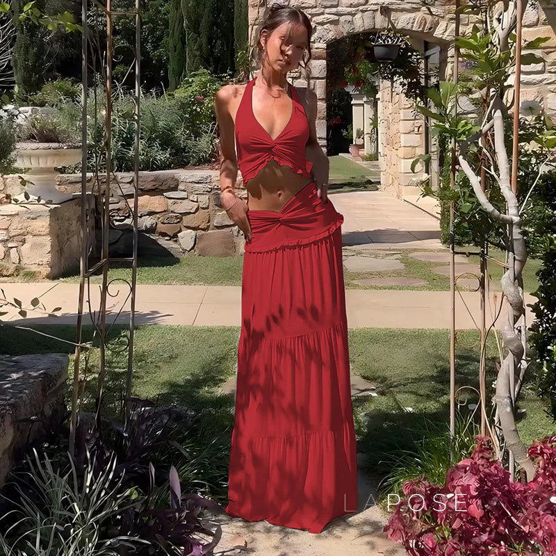 Shawna Twisted Halter Maxi Skirt Set