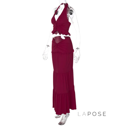 Shawna Twisted Halter Maxi Skirt Set