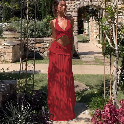 Shawna Twisted Halter Maxi Skirt Set