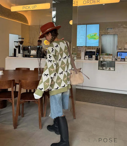 Stefania Contrast Argyle Sweater