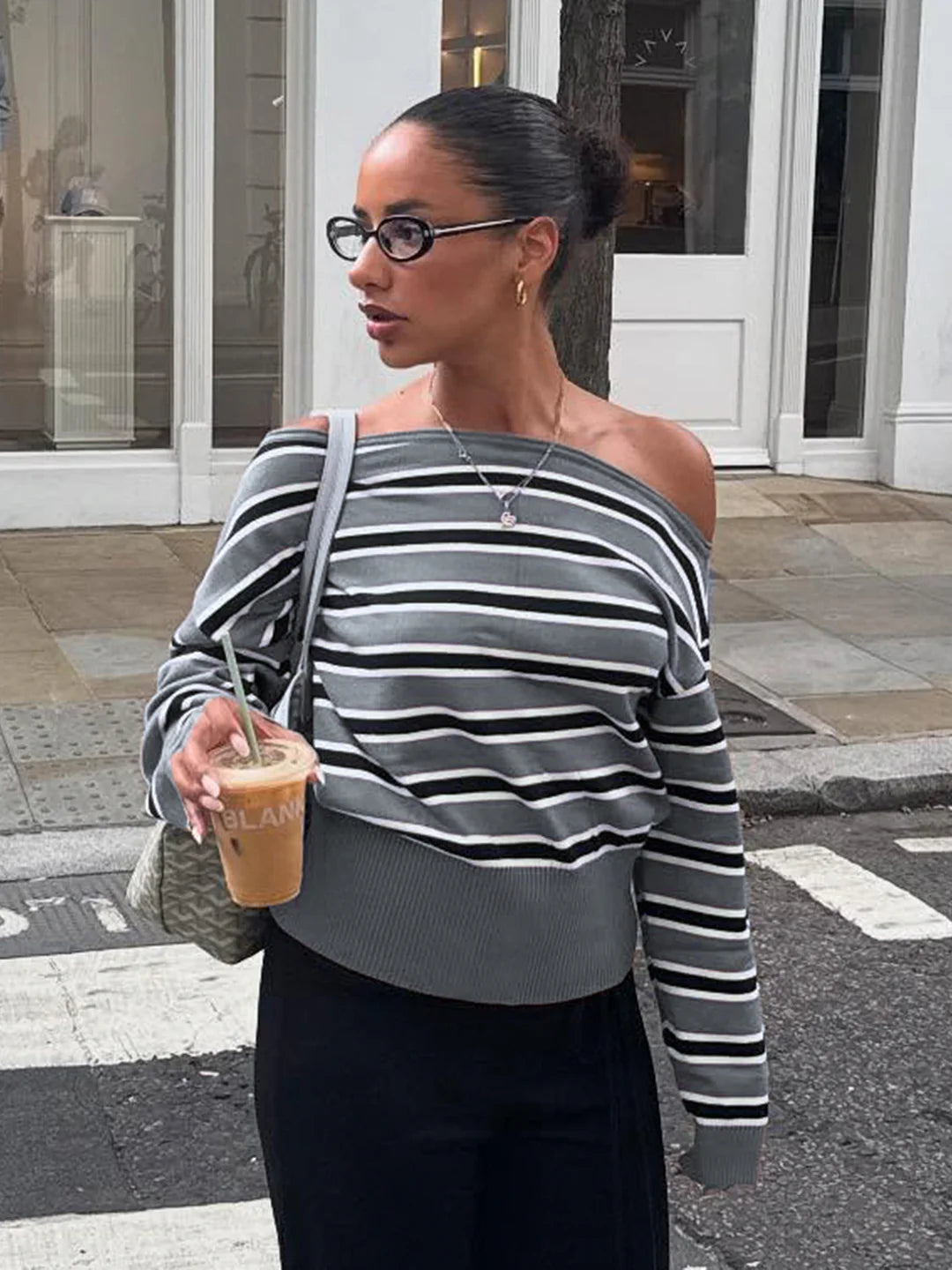 Stormy Striped Off Shoulder Knit Top