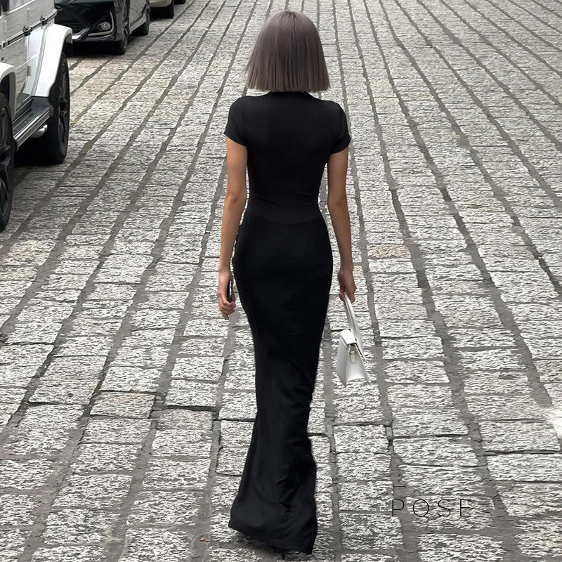 Susanna Deep V Ruched Maxi Dress