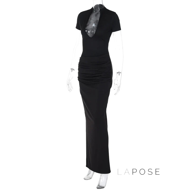 Susanna Deep V Ruched Maxi Dress