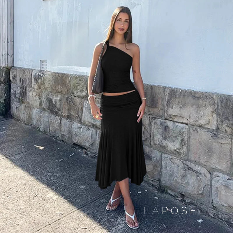 Tatum One-Shoulder Midi Skirt Set
