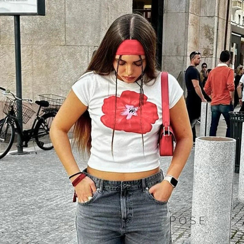 Tiara Red Floral Crop Top