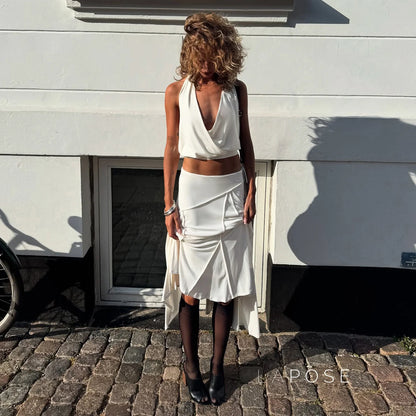 Tristan White Asymmetric Maxi Skirt