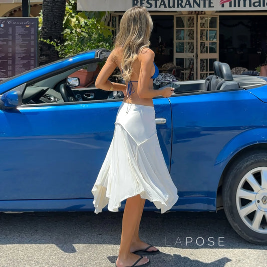 Tristan White Asymmetric Maxi Skirt