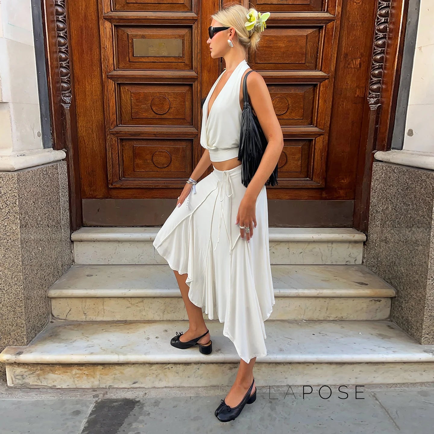 Tristan White Asymmetric Maxi Skirt
