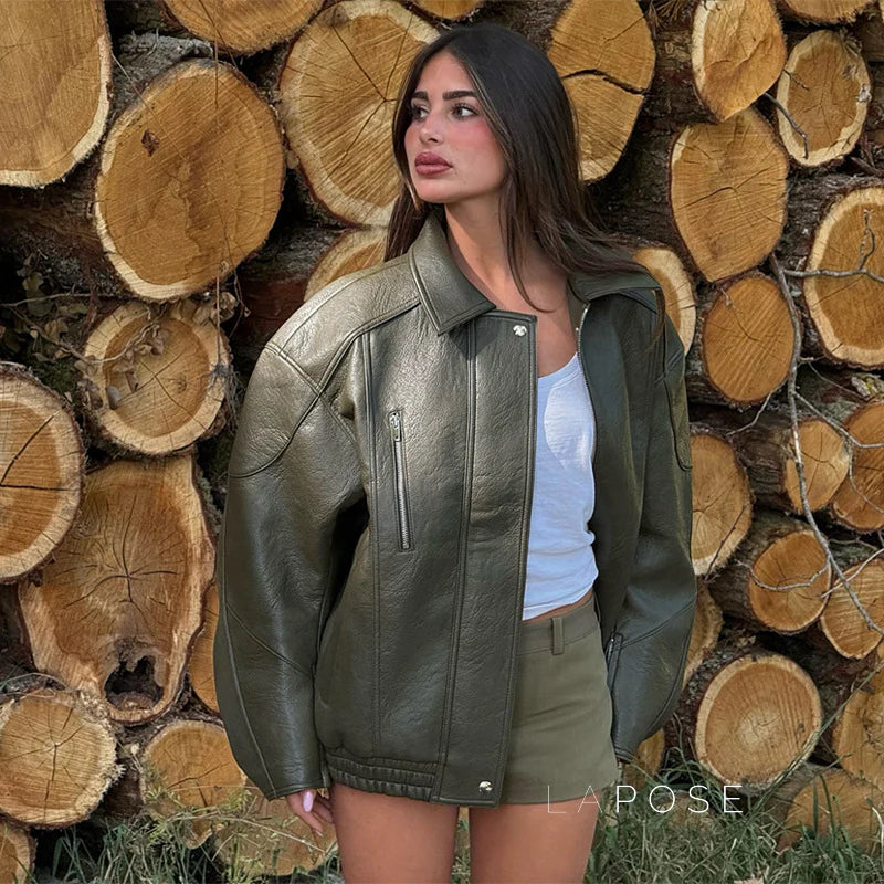 Violett Oversized Faux Leather Jacket