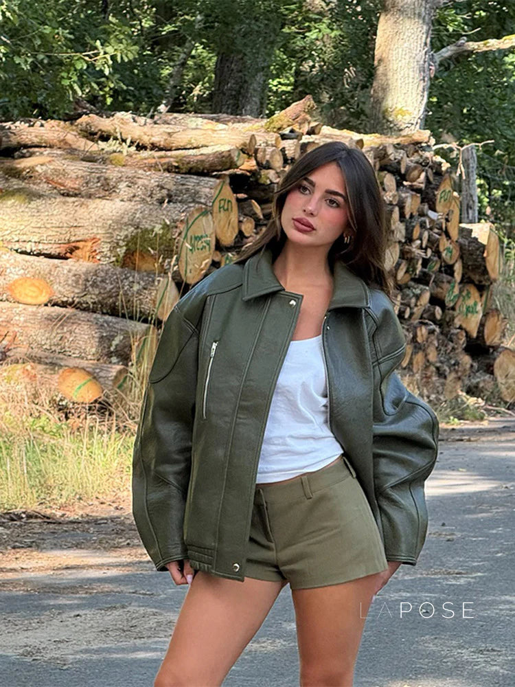 Violett Oversized Faux Leather Jacket