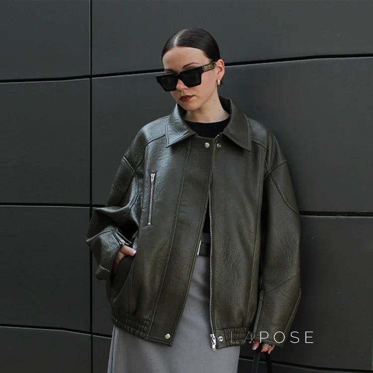 Violett Oversized Faux Leather Jacket